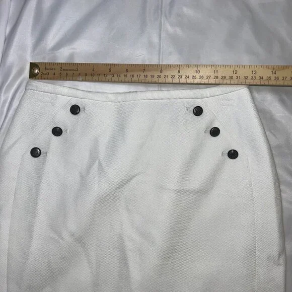 White House Black Market Skirt Double Rows Button Woven Fabric White Women’s 0 - Picture 8 of 13